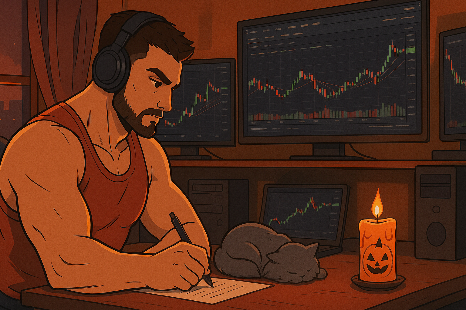 Close detail of grey cat and candle